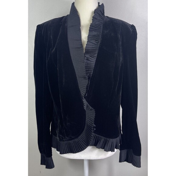 Vtg Nygard Black Velvet Goth Dark Romantic Women 12P Jacket Blazer Whimsigoth - Picture 1 of 12